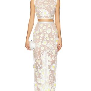 Bronx and Banco Sheer Floral Two-Piece Dress in White and Yellow